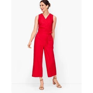 Talbots Size 16 Belted Waist Sleeveless Jumpsuit Red Wide Leg Modern Classic